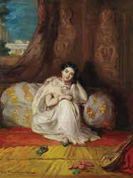 Fiatal mór lány gazdag enteriőrben ülve, Almée, 1853.