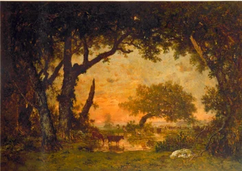 Kilépés az erdőből Fontainebleau-ban, naplemente (olaj, vászon