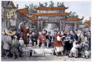 Egy vándororvos a Tien-Singben, George Newenham Wright (kb. 1790-1877) „China in a Series of Views” című művéből, 1843 (színes metszet)