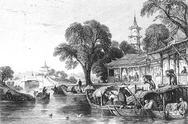 Selyemfarmok Hoo-Chenben, metszett J. Tingle (metszet)