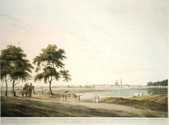 A Madras-i Black Town része, 34. tábla az „Oriental Scenery: Twenty Four Views in Hindoostan” című filmből, Thomas és William (1769-1837) Daniell metszete