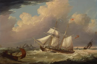 Az angol „The Guide” brig belép az Elba folyóba Németországban, 1828