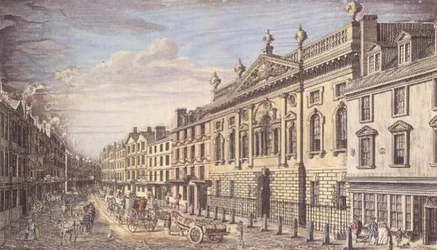 Ironmongers Hall és Fenchurch Street, metszet, I. Donawell után, 1750 körül.
