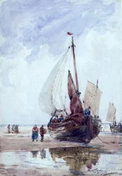 Egy strandon horgász smack (akvarell)