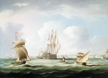 Első osztályú a White Board és más kézműves admirális alelnökével a Cadiz-öbölben (olaj, vászon)