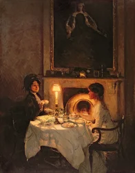 Hívó, gyertyafény és tea (olaj, vászon)