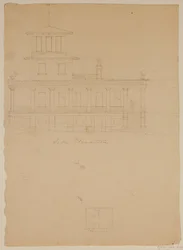 A tervezett villa oldalnézete Catskillben