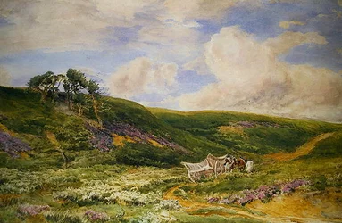 Tájkép szekérrel (akvarell, papír)