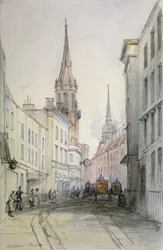 Kilátás a Lombard Street mentén, kelet felé, figurákkal és hintókkal, London városa, 1851
