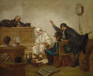 Pierrot a büntetőbíróságon, 1864-70 körül (olaj, fatábla)