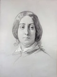 A betűs nő portréja, George Sand (1804-1876) Aurore Dupin, Baronne Dudevant Thomas Couture (1815-1879) rajza 1844 Párizs, Romantikus Élet Múzeuma