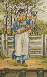 Útban Caenből Párizsba: vasúti átjáró (színes litho)