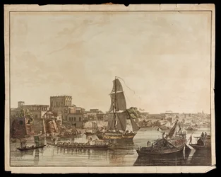 Kalkutta a Hoogly folyó felől: Gentoo épületek Kalkutta kilátásából, 1788