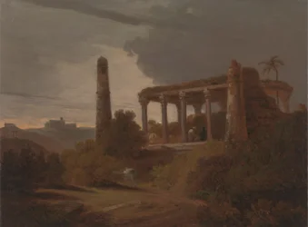 Indiai táj templomromokkal