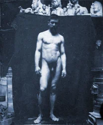 Samuel Murray aktportréja Eakin műtermében, 1890 (cianotípia)