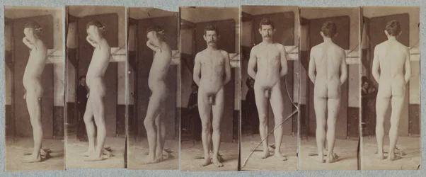 Fényképek egy álló férfi aktmodellről Joseph Smith, c. 1883.