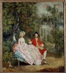 Beszélgetés egy parkban: Thomas Gainsborough és felesége, Margaret Thomas Gainsborough festménye (1727-1788) 1746 V. 0,73 x 0,68 m - Beszélgetés a parkban: Thomas Gainsborough és menyasszonya, Margaret. Thomas Gainsborough (1727-1788) festménye