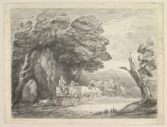 Erdős táj két vidéki szekérrel és figurákkal, 1797. augusztus 1.