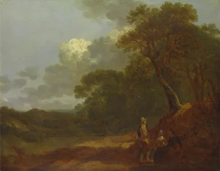 Erdős táj két ülő nővel beszélgető férfival, kb. 1745.