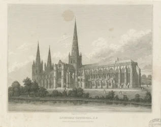 Lichfield katedrális – Délkeleti nézet: metszet, nd [c 1833] (nyomtatás)