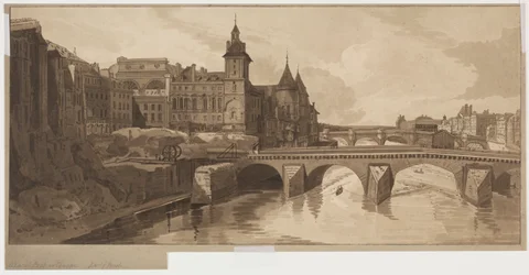 Válogatás a húsz legfestőibb párizsi panoráma közül: Kilátás a Pont au Change-re, 1802.