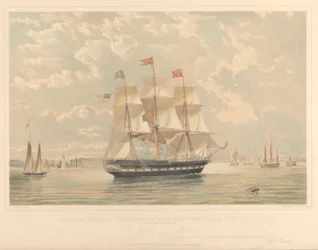 A New York és London Packet hajója, a Victoria (a New York-i kikötőbe befutó), 1839-44 körül (litográfia, színes)