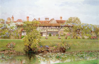 Great Tangley Manor, Surrey, a Liliom tóval és fedett sétával