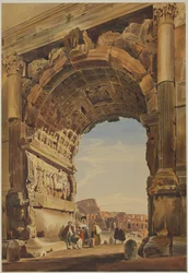 Titus diadalíve és a Colosseum, Róma, 1846.