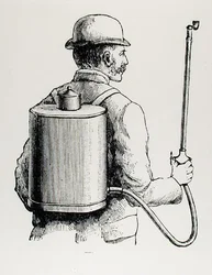 Vermorel úr hátizsákos szivattyúja, „Eclair”, Thomas Mawson „A kertkészítés művészete és mestersége” című művéből, 1900-ban jelent meg (metszet) (f/w fotó)