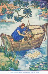 A patak mentén úszó kristálykoporsó (színes litográfia)