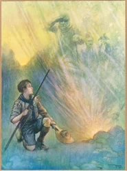 A múlt hősei, illusztráció a "Newnes Pictorial Book of Knowledge" (színes litográfia) című könyvből.