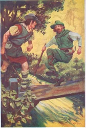 Egy szerencsétlen pillanatban megcsúszott a fadeszkákon (színes litográfia).