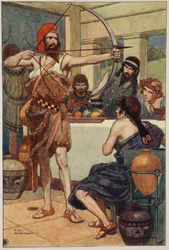 Odüsszeusz megbünteti a kérőket (színes litográfia)