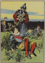 Sir Philip Sidney és a haldokló katona (színes litográfia)