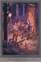Keresztben helyeztük őket a bambuszrúdra, és így nagyon könnyen szállítottuk őket (színes litho).