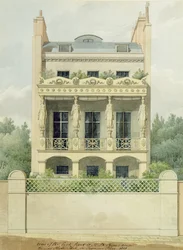 Kilátás Henry Phillip Hopes házának hátuljáról a Hyde Park felé a Seymour Place-ben, 1818 (toll és tinta, valamint wc grafiton papíron)