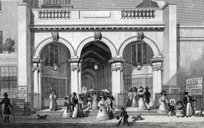 Burlington Arcade, Picadilly, metszet: William Tombleson, 1828