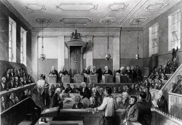 Központi Büntetőbíróság, The Old Bailey, metszett H. Melville