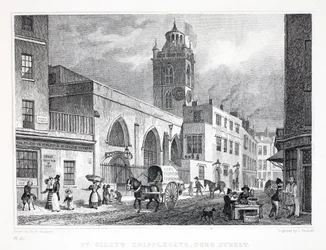 St Giles templom, Cripplegate, a "London és környéke a tizenkilencedik században" pubból. Jones und Co., 1827-1829