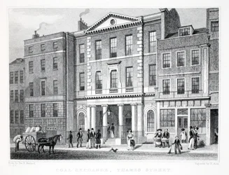 Coal Exchange, a „London és környéke a tizenkilencedik században” kocsmából. Jones und Co., 1827-1829