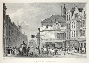 Fleet Street, a „London és környéke a tizenkilencedik században” kocsmából. Jones und Co., 1827-1829