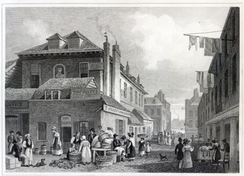 Hungerford Market, Strand, Thomas Barber metszet, 1830