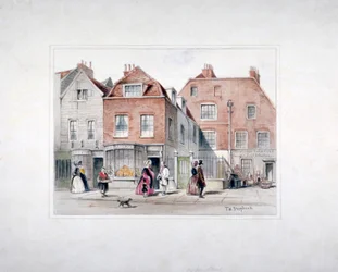 Mr Upcott háza és alakjai az Upper Streeten, Islington, London, 1835.