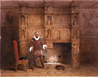 Valószínűleg Sir John Spencer a Canonbury House-ban, vagy Sir Walter Raleigh az Old Pied Bull Innben, 1849