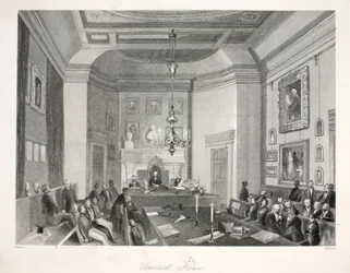 Somerset House, a „London Interiors with their Costumes and Ceremonies” pubból. Joseph Mead, London, 1843 körül (acélmetszet)
