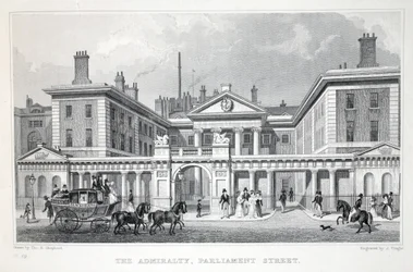 Az Admiralitás, a Parliament Street, a „London és környéke a tizenkilencedik században” kocsmából. Jones und Co., 1827-1829