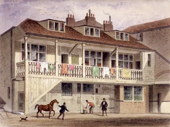 A Fekete Oroszlán fogadó, Whitefriars Street, London, kb. 1855