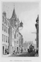 The Canongate Tolbooth, Edinburgh, vésette Thomas Barber, 1829 bw fotó)