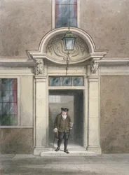 Kilátás Dr. Johnson ajtajára és lépcsőházára, Inner Temple Lane, City of London, 1855.