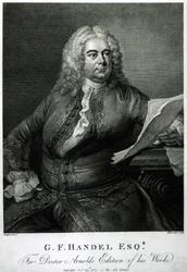 George Frederick Handel (1685-1759), vésette William Bromley (1769-1842), Doctor Arnold (Handel) műveinek kiadására, kocsma. 1789